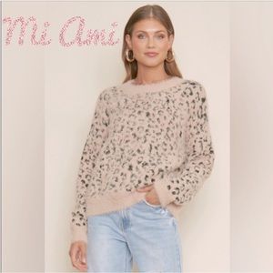 Pink Leopard Sweater Soft Animal Print Scoop Crewneck Sweater Mi Ami Size Small